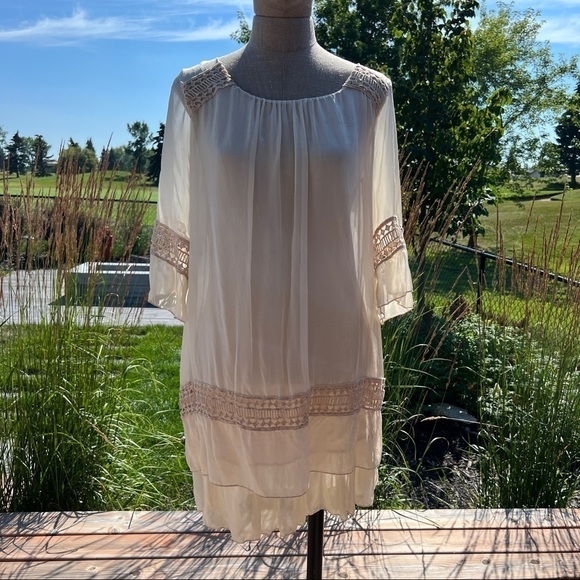 Giulia Italy Silk Crochet Flowy Bohemian Babydoll Dress - Picture 9 of 15